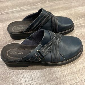 Clarks blue mule shoes.